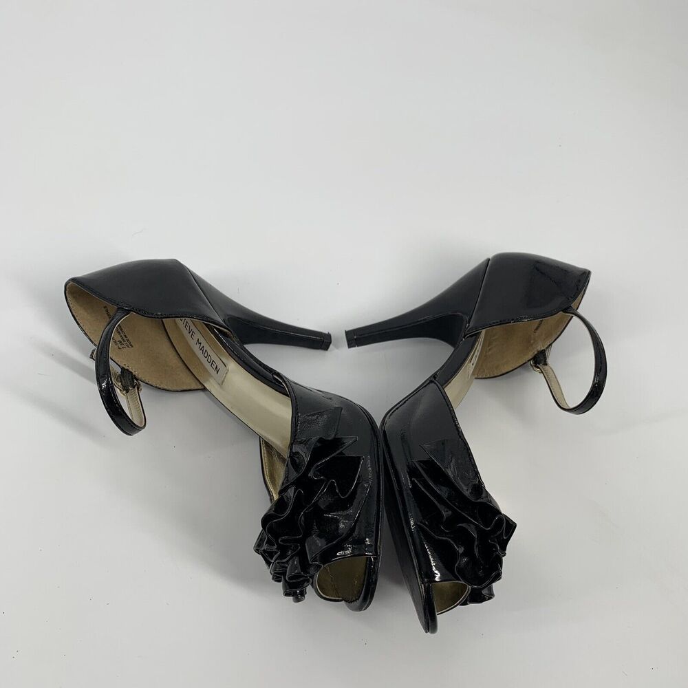Steve Madden Talisa Ruffle Peep Toe High Heels Size 7.5 Womens Black Sexy Pin-Up - Picture 3 of 9
